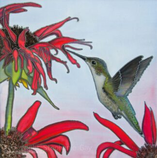 Hummingbird Feeding Original Silk Painting