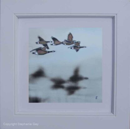 Six Geese-a-Gliding Original Silk Painting Framed