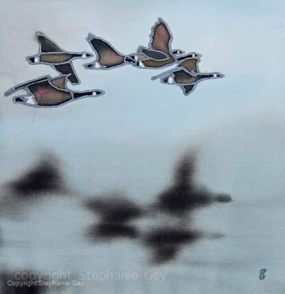 Six Geese-a-Gliding Original Silk Painting