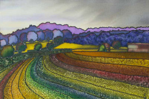 Barns at Bowsey Hill, Wargrave, Original Silk Painting