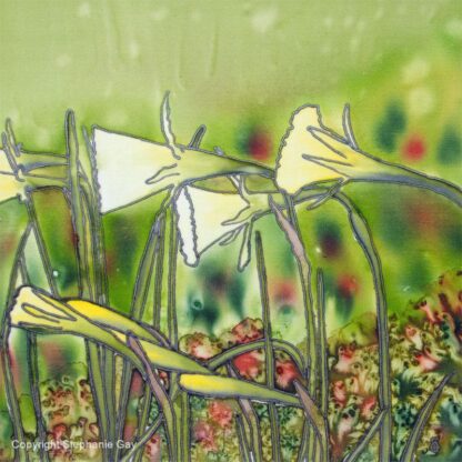 April's Tiny Trumpets - Narcissus Bulbocodium Original Silk Painting