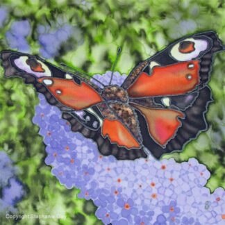 July's Wonderful Weed - Peacock Butterfly and Buddleia Original Silk Painting