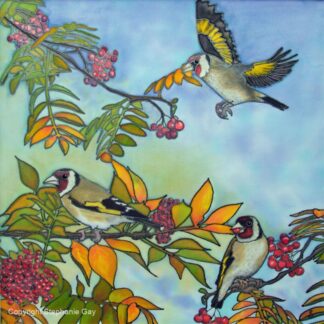 Autumn Feast - Goldfinches Original Silk Painting Commission a Painting