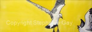 Quarrelling Gulls Original Silk Painting