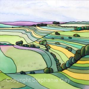 Hills and Valleys, Streatley Warren Original Silk Painting