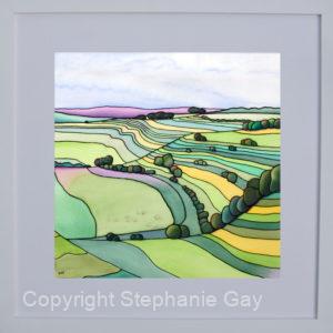 Hills and Valleys, Streatley Warren Original Silk Painting Framed