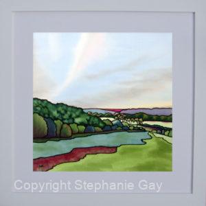 West From Bisham Hill II Original Silk Painting Framed