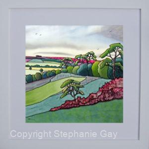 West from Bisham Hill III Original Silk Painting Framed