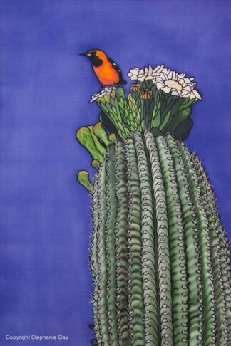 Careful Where You Put Your Feet - Orange Oriole and Cactus Original Silk Painting