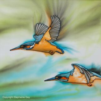 A Flash of Blue - Kingfishers, Original Silk Paintin