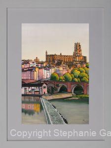 An Evening in Albi Original Silk Painting Framed