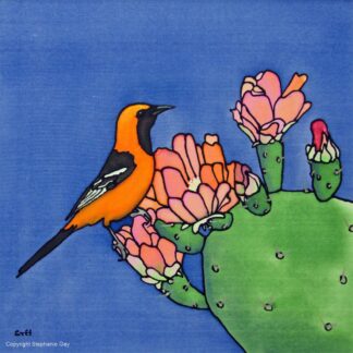 Oriole and Cactus I Original Silk Painting