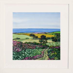 View from Hardy Monument, Dorset Original Silk Painting Framed