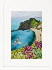 Man O'War Beach, Durdle Door, Dorset, Original Silk Painting Framed