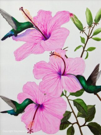 Hummingbirds and Hibiscus Original Silk Painting