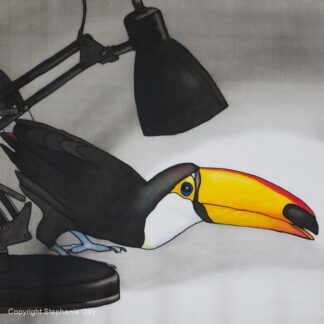 Caught in the Act - Toucan in the Spotlight, Original Silk Painting