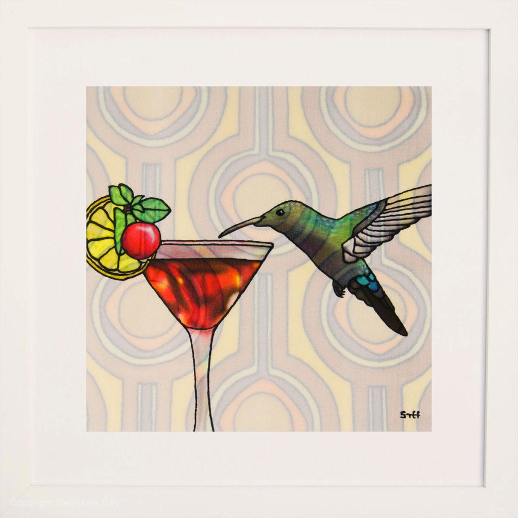 Humdinger - Hummingbird and Cocktail - Stephanie Gay Silk Art