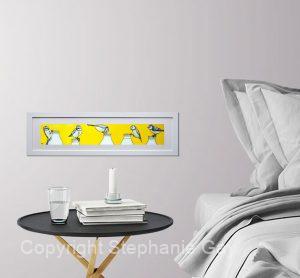 Stealing the Cream, Original Silk Painting Framed in a Room Setting