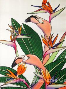 Camouflage - Flamingos in Paradise Original Silk Painting