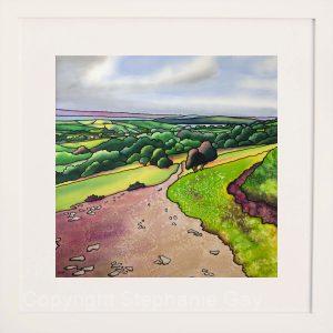 Chew Valley Lake From Black Down, Mendips, Original Silk Painting Framed