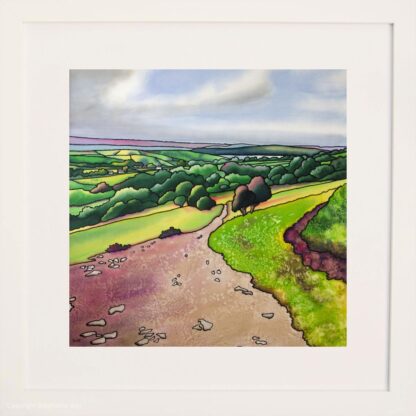 Chew Valley Lake From Black Down, Mendips, Original Silk Painting Framed
