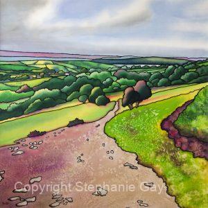 Chew Valley Lake From Black Down, Mendips, Original Silk Painting