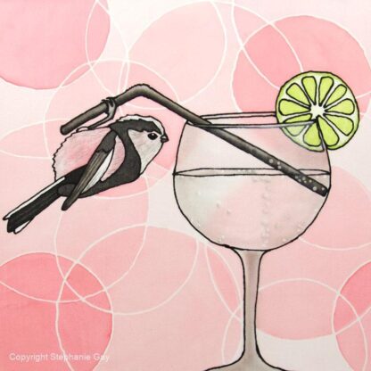 Gin and Tit 2 (Gin and Tonic), Original Silk Painting - gift for gin lover