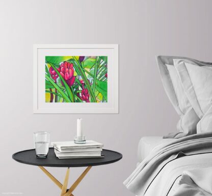 Pink Bananas Painting Framed in a Room Setting