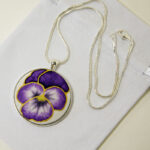 Unusual Silk Gifts - Hand Painted Silk Purple Pansy Pendant Necklace