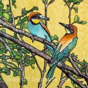 European Bee-Eaters Silk Painting