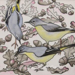 Catherine's Garden, Grey Wagtails Original Silk Painting
