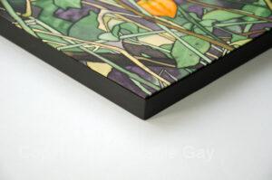 Chinese Lanterns Botanical Painting Hand Painted on Silk Showing Frame