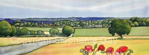 View from Long Lane, Cookham Dean with Poppies Original Silk Painting