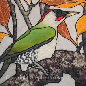 Green Woodpecker 3 Silk Painting