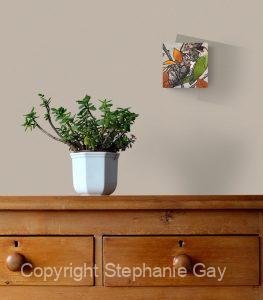 Green Woodpecker 2 Silk Painting In a Room Setting