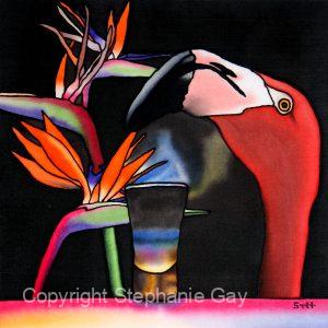 Flamingo Sambuca Original Silk Painting