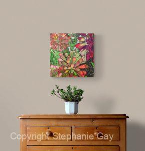 Aeoniums Silk Painting in a Room Setting