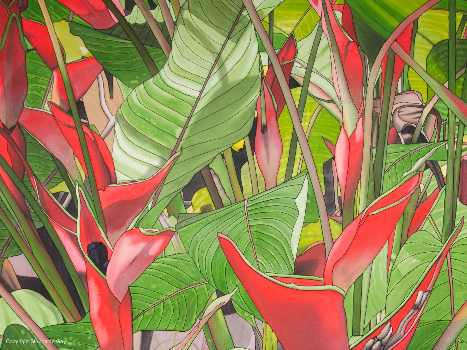 Heliconia Silk Painting
