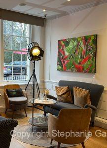 Helonica Silk Painting Hanging in the Square Club