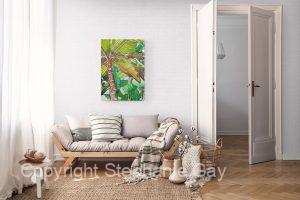 In the Tropical House Silk Painting in a Room Setting