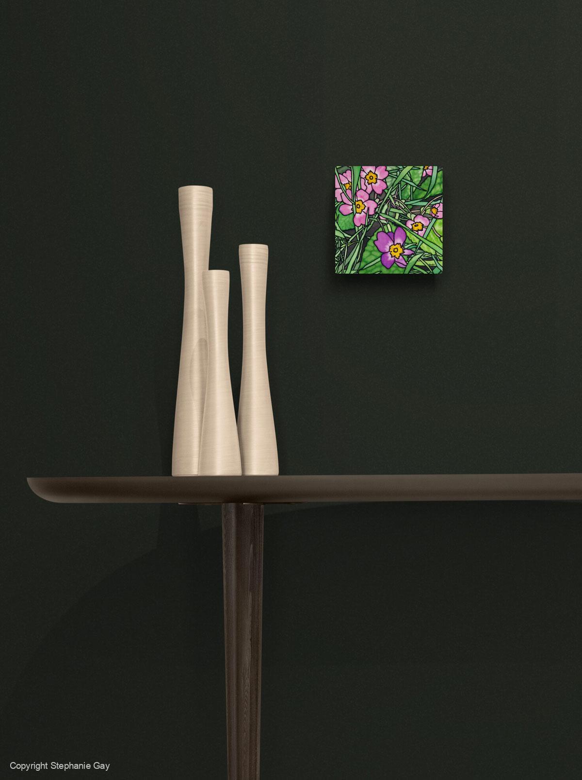 Wild Pink Primroses Silk Painting - Image 3