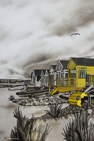 The Escape - Beach Huts at Mudeford Silk Painting