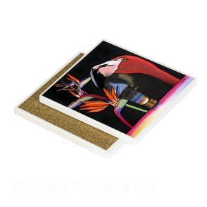 Flamingo Sambuca Ceramic Coaster featuring a flaming sambuca cocktail and a flamingo
