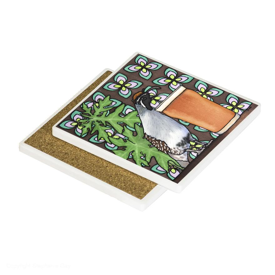 India Pale Quail Ceramic Coaster featuring India Pale Ale and Quail