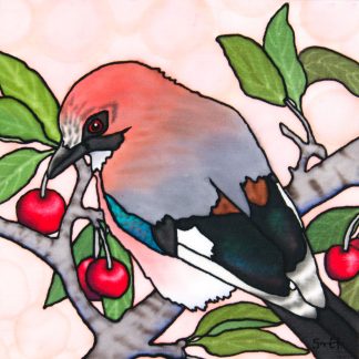 Jay & Cherries Silk Painting