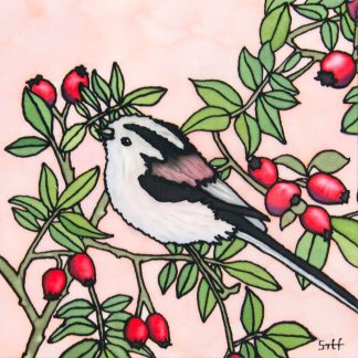 Long Tailed Tit & Rosehips Silk Painting