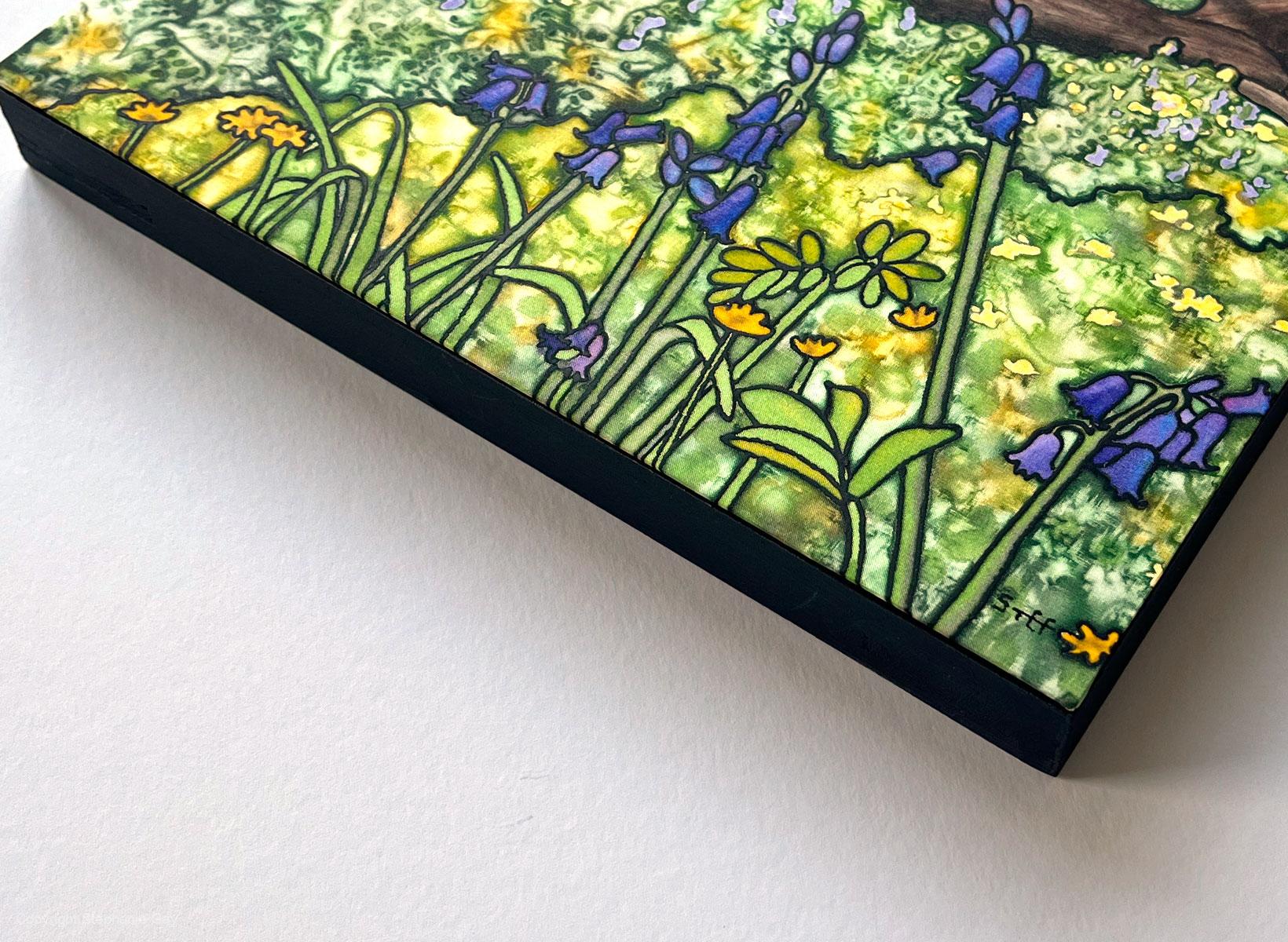 Bluebells Awaken Silk Painting Showing Frame