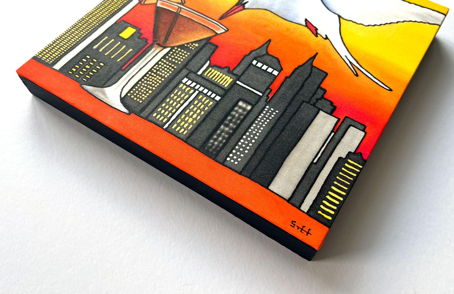 Manhat Tern - Tern and Manhattan Silk Painting showing Frame