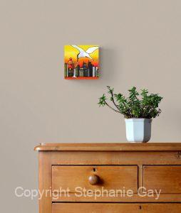 Manhat Tern - Tern and Manhatten Silk Painting in a Room Setting