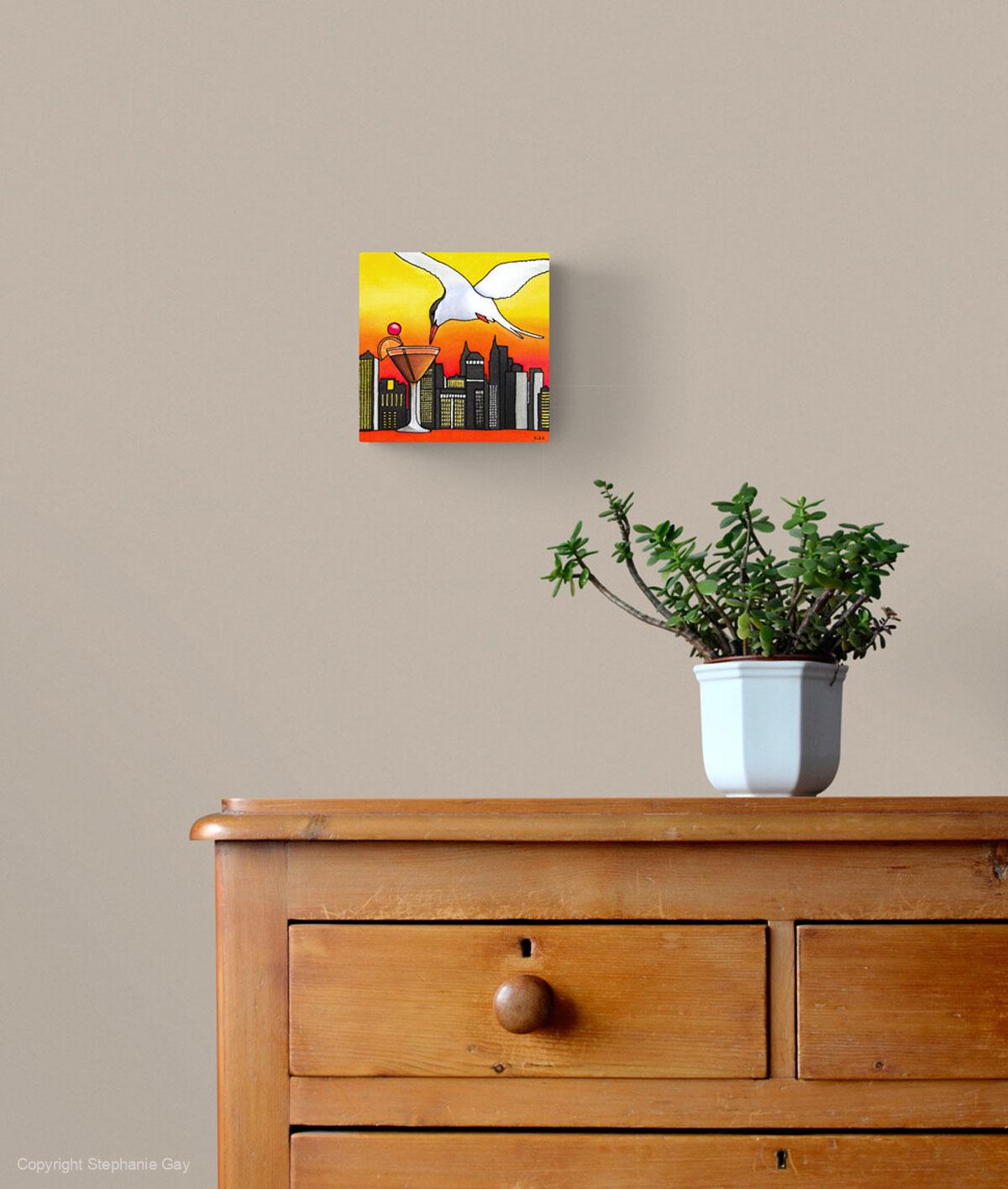Manhat Tern - Tern and Manhatten Silk Painting in a Room Setting
